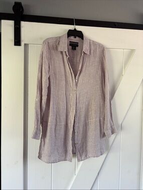 Tahari women’s Lavender Linen Button-Down Shirt size medium